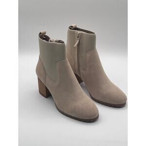 Violet & Red Womens Sz 7 Loaded Suede Knit Cuff 2.4" Heel Bootie Tan NEW